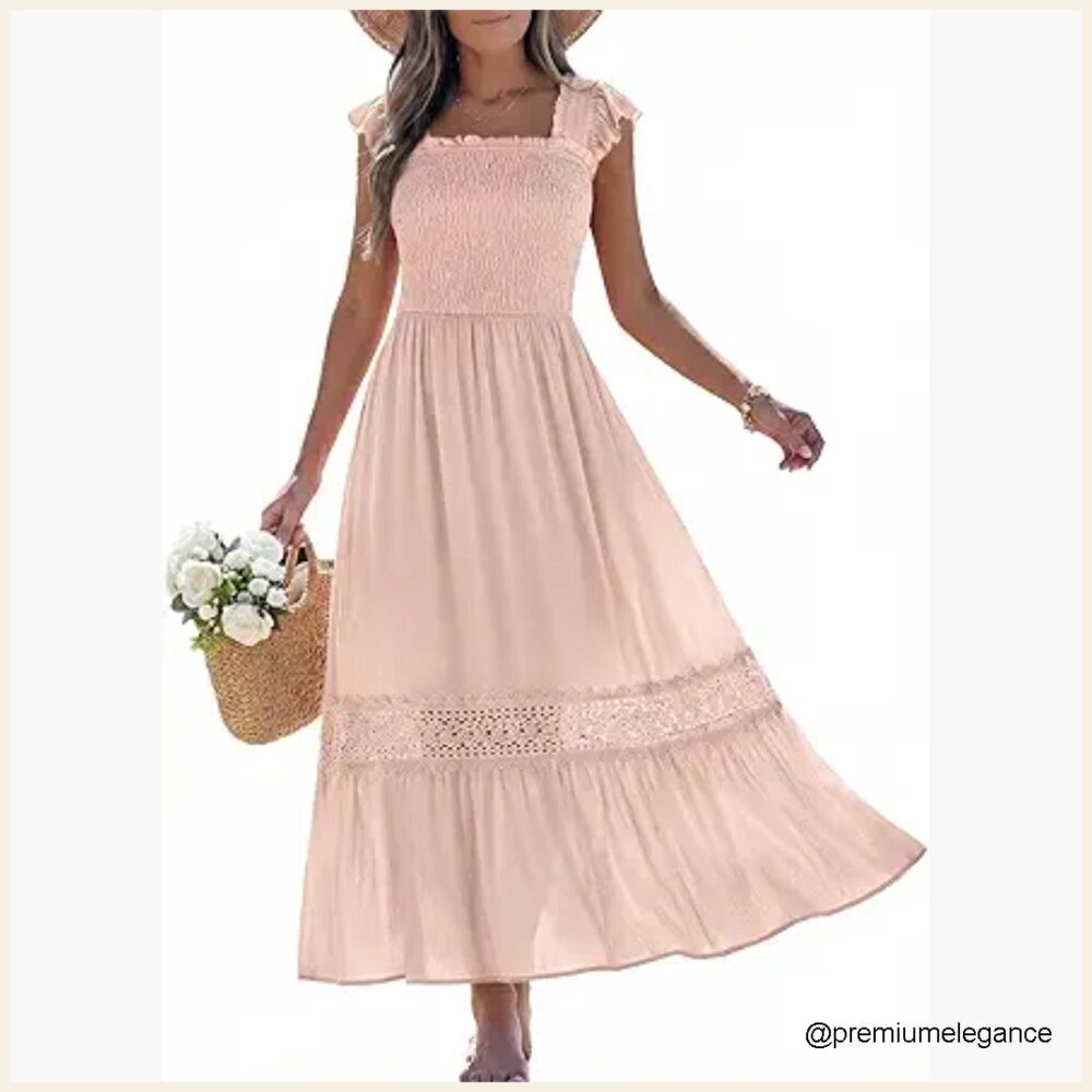 Lace Maxi Dress Backless Cut Out Tiered Ruffle Flowy Boho Beach Party